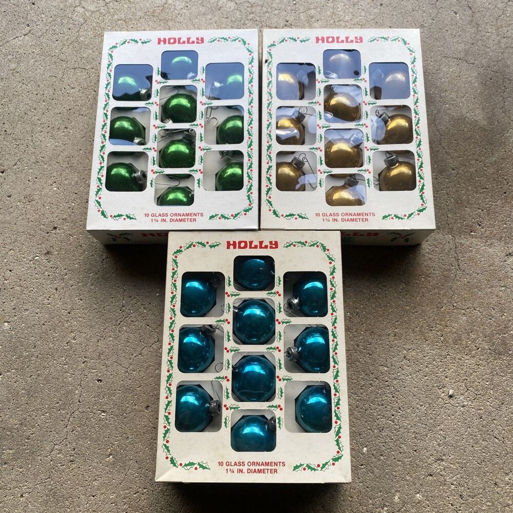 Lot 30 Vintage Holly Brand Multicolor Glass Christmas Ornaments 1 3/4"